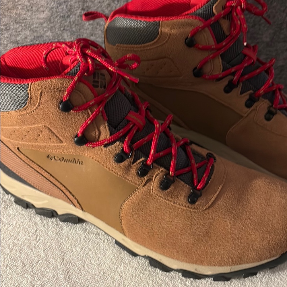 Columbia Tan and Red Hiking Boots with Rugged Design